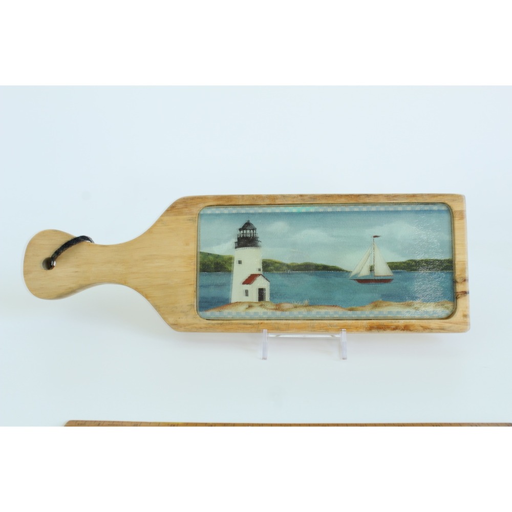 Nautical Lighthouse Sailboat Wooden Paddle Board Decorative Wall Art 11.5" - Picture 2 of 7